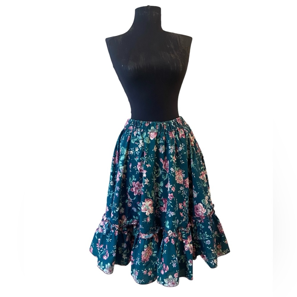 Mondiki Vintage Green Floral Elastic Waist Circle Skirt